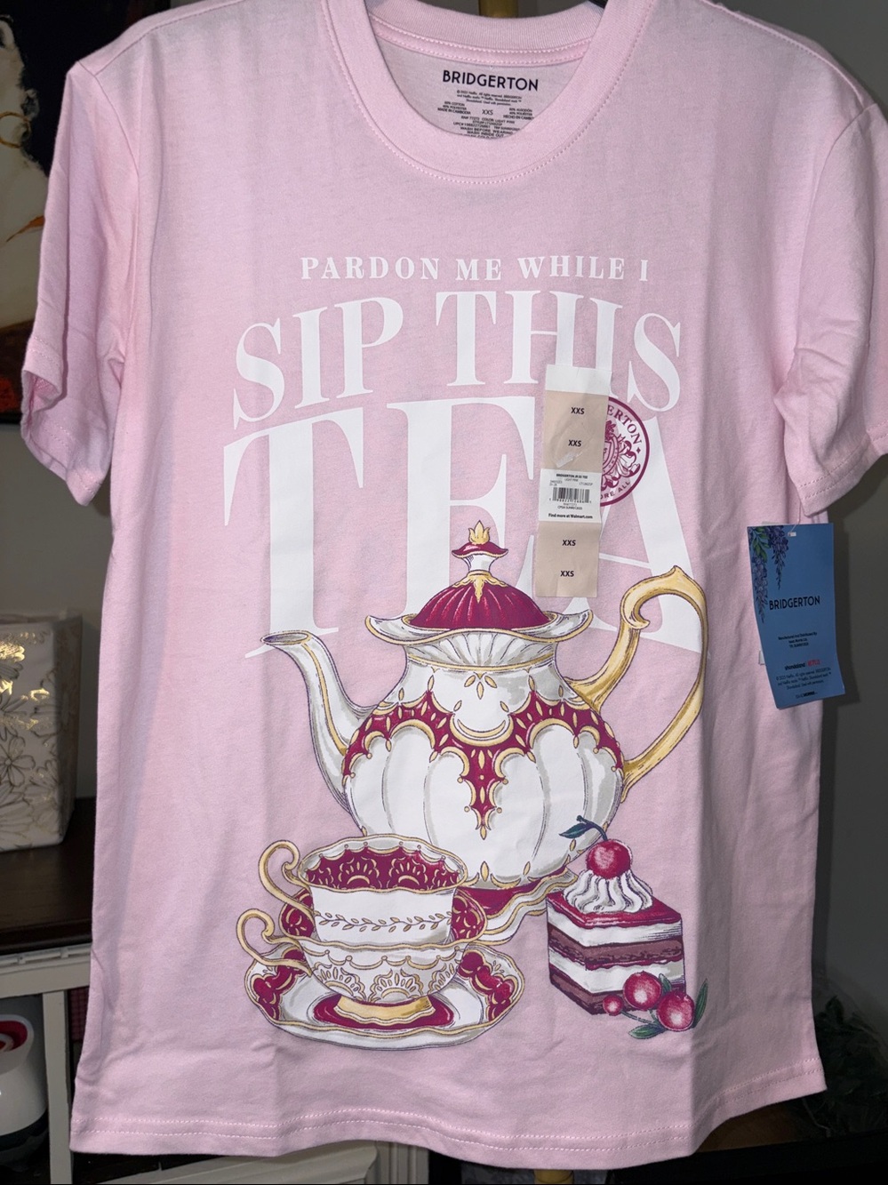Bridgerton Kids Pink 'Sip This Tea' Short Sleeve Tee